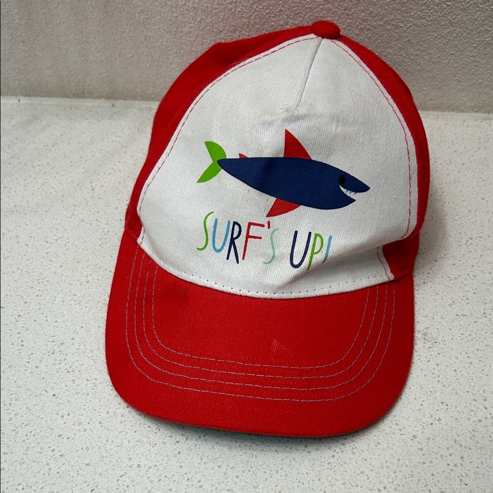 🌺 Red and White Surf's Up Cap. Toddler little kids hat with velcro adjust